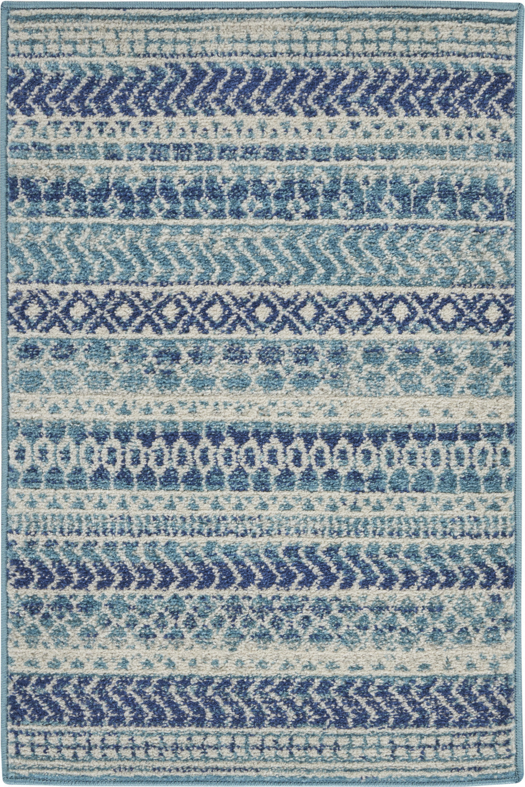 8' Navy Blue Southwestern Power Loom Runner Rug