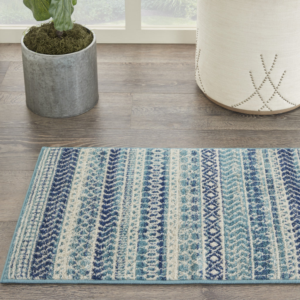 8' Navy Blue Southwestern Power Loom Runner Rug