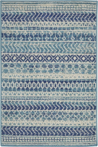 8' Navy Blue And Ivory Southwestern Runner Rug