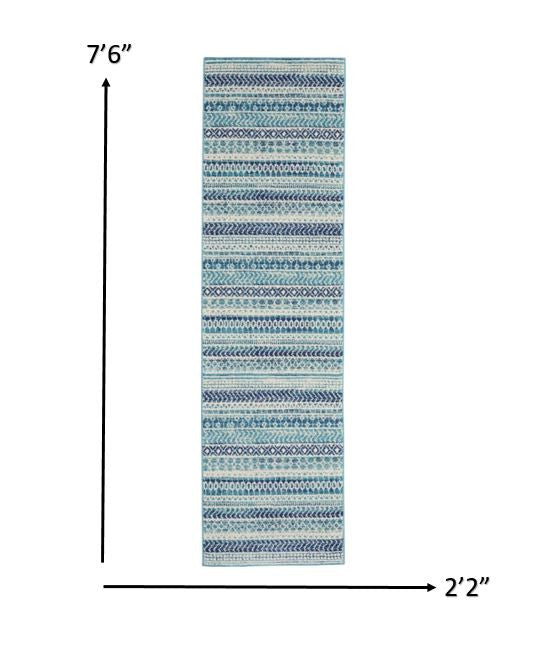 8' Navy Blue Southwestern Power Loom Runner Rug