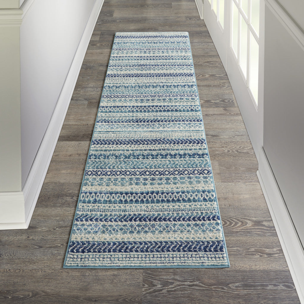 8' Navy Blue Southwestern Power Loom Runner Rug