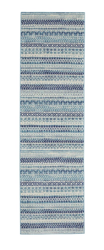 8' Navy Blue And Ivory Southwestern Runner Rug