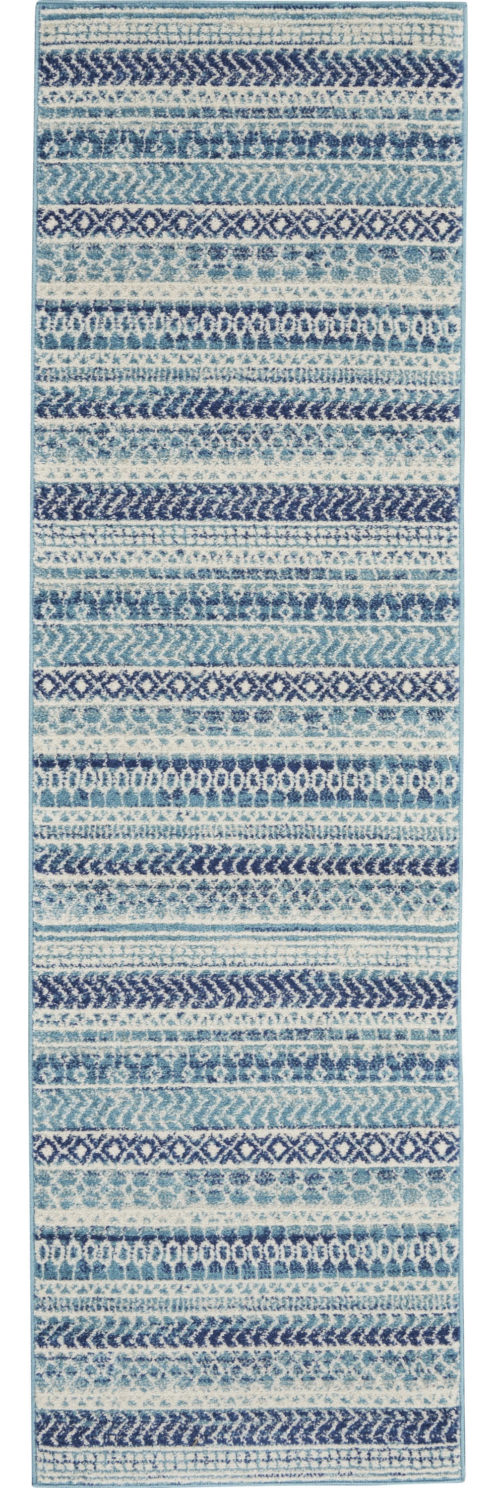 8' Navy Blue Southwestern Power Loom Runner Rug