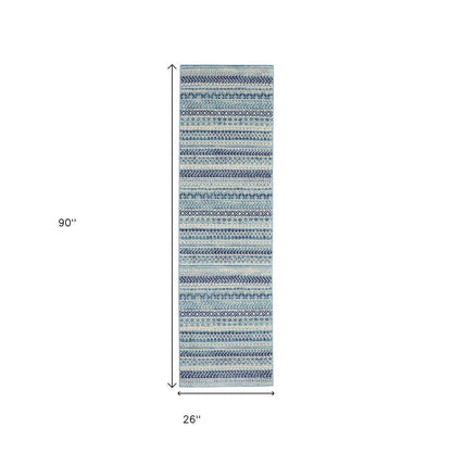 5' X 7' Navy Blue And Ivory Southwestern Area Rug