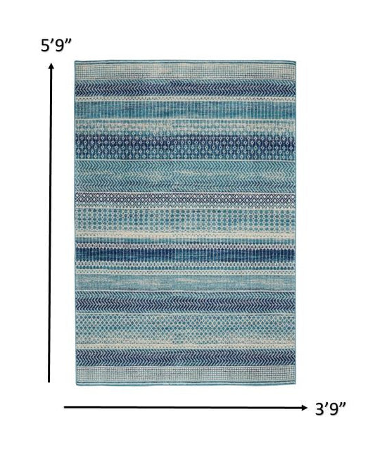 4' X 6' Navy Blue Southwestern Power Loom Area Rug