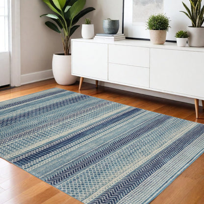 4' X 6' Navy Blue And Ivory Southwestern Area Rug