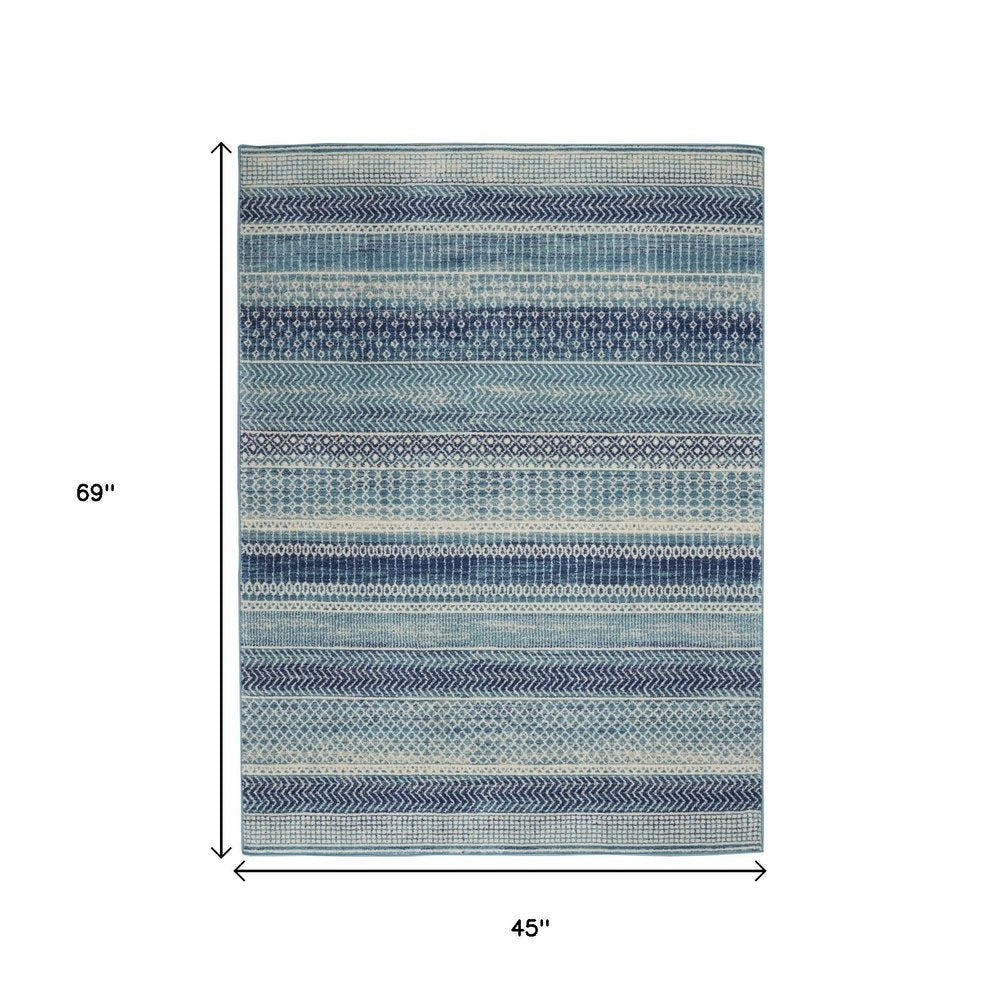 4' X 6' Navy Blue And Ivory Southwestern Area Rug