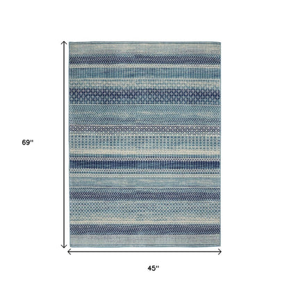 4' X 6' Navy Blue And Ivory Southwestern Area Rug