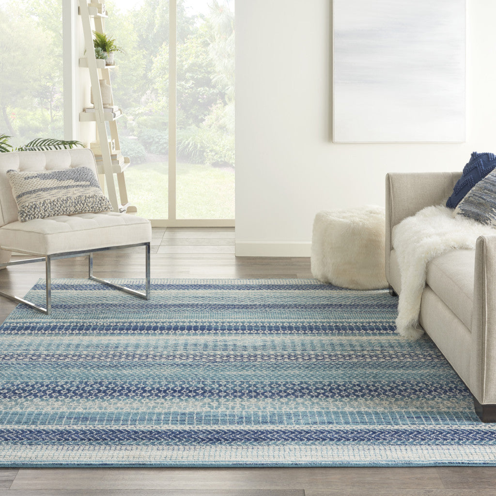 2' X 3' Blue and Ivory Striped Power Loom Area Rug