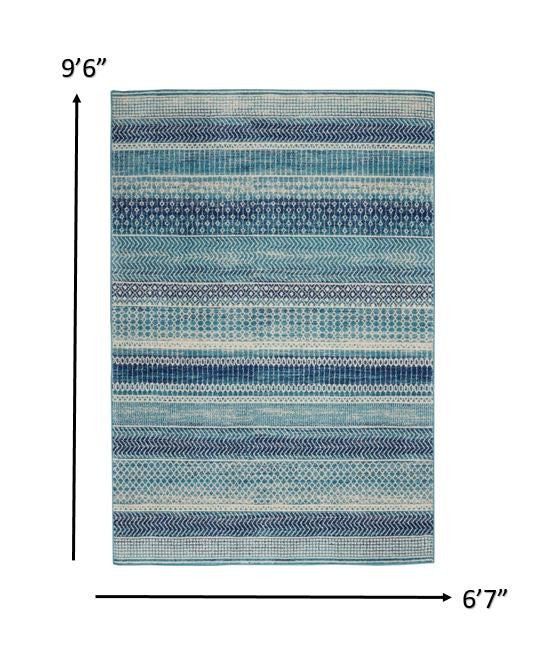 8' X 10' Navy Blue Southwestern Power Loom Area Rug