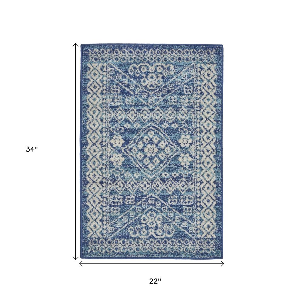8' X 10' Navy Blue And Ivory Tribal Area Rug