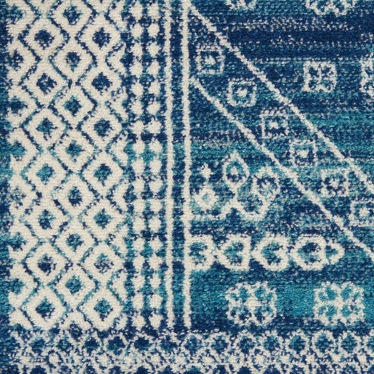 5' X 7' Navy Blue And Ivory Tribal Area Rug