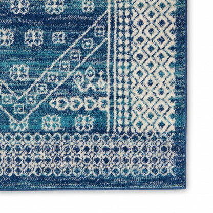 5' X 7' Navy Blue And Ivory Tribal Area Rug