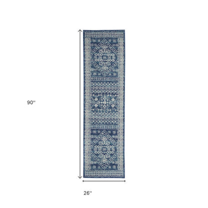 5' X 7' Navy Blue And Ivory Tribal Area Rug