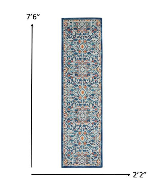 8' X 10' Blue And Ivory Floral Power Loom Area Rug