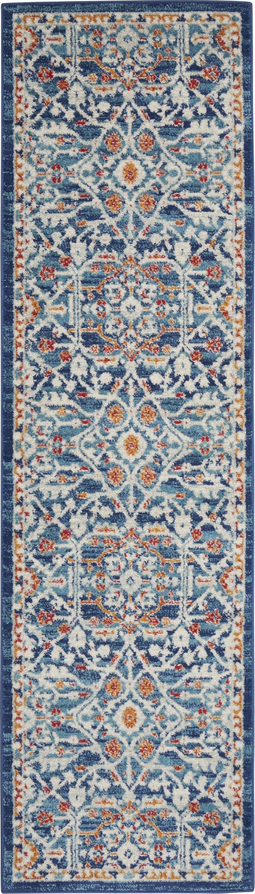 8' X 10' Blue And Ivory Floral Power Loom Area Rug