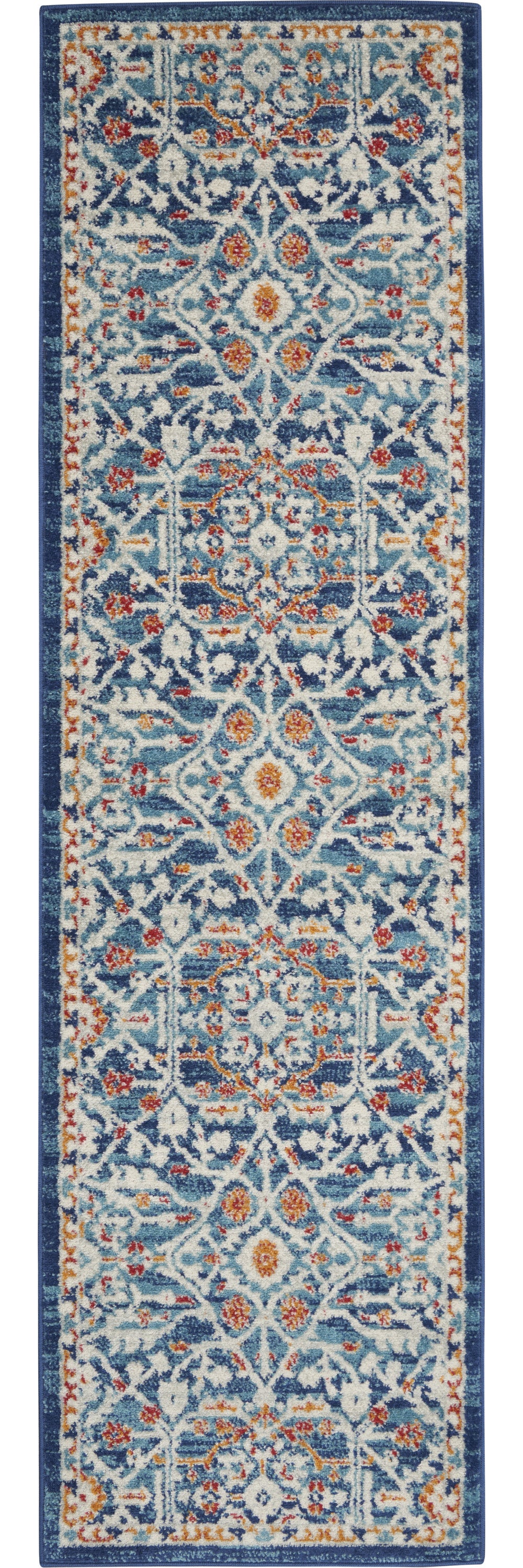 8' X 10' Blue And Ivory Floral Power Loom Area Rug