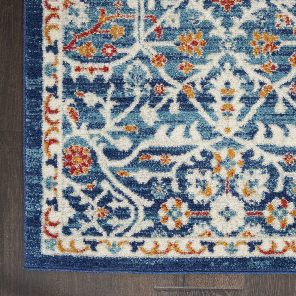 8' X 10' Blue And Ivory Floral Power Loom Area Rug