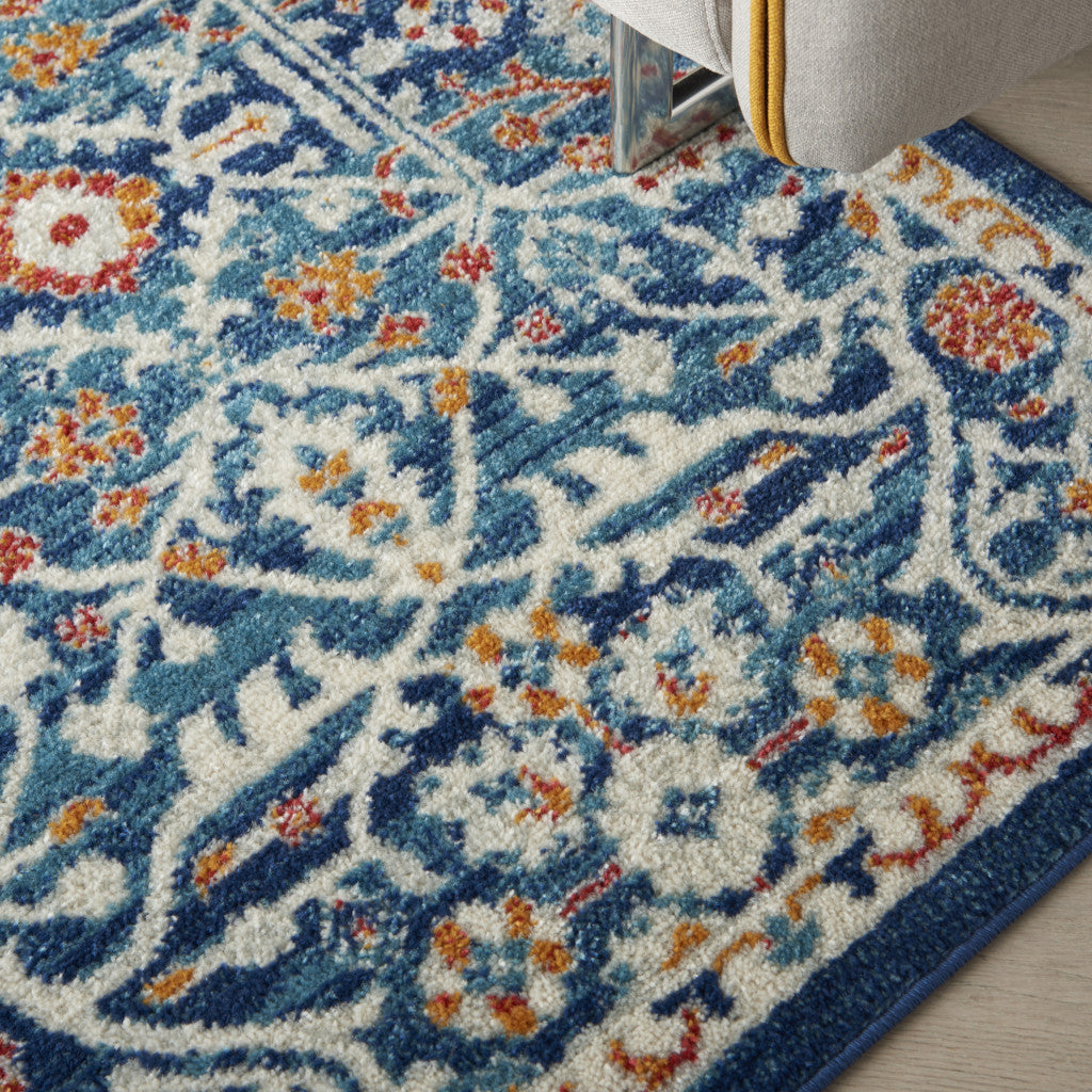 8' X 10' Blue And Ivory Floral Power Loom Area Rug