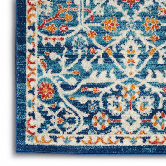 4' X 6' Blue And Ivory Floral Power Loom Area Rug