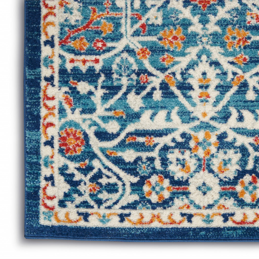 8' X 10' Blue And Ivory Floral Power Loom Area Rug