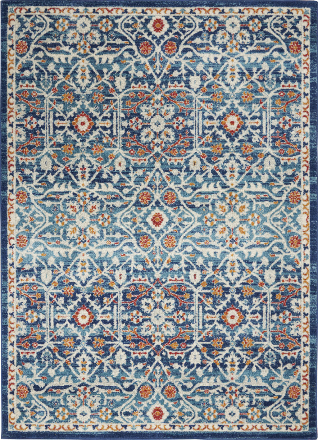 8' X 10' Blue And Ivory Floral Power Loom Area Rug