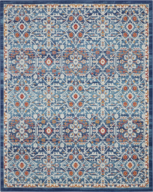 5' X 7' Blue And Ivory Floral Power Loom Area Rug