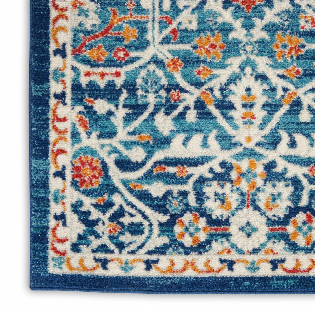 8' X 10' Blue And Ivory Floral Power Loom Area Rug