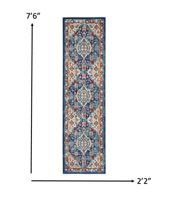 4' X 6' Blue And Ivory Power Loom Area Rug