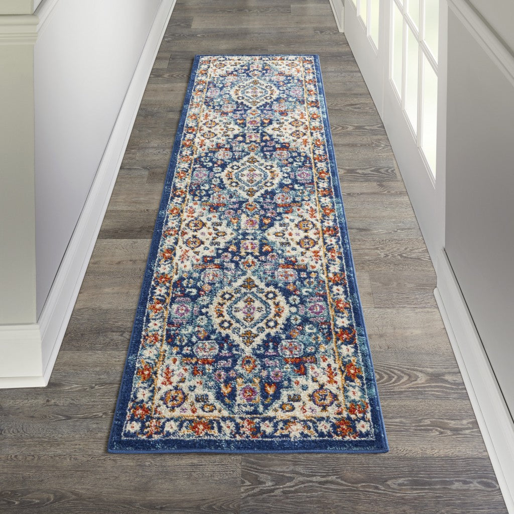 4' X 6' Blue And Ivory Power Loom Area Rug