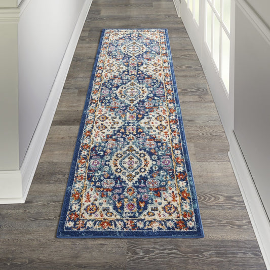 5' X 7' Blue And Ivory Power Loom Area Rug