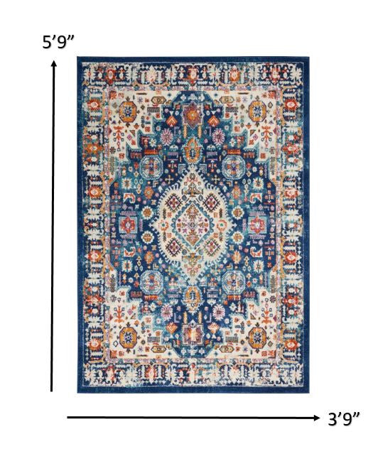 4' X 6' Blue And Ivory Power Loom Area Rug