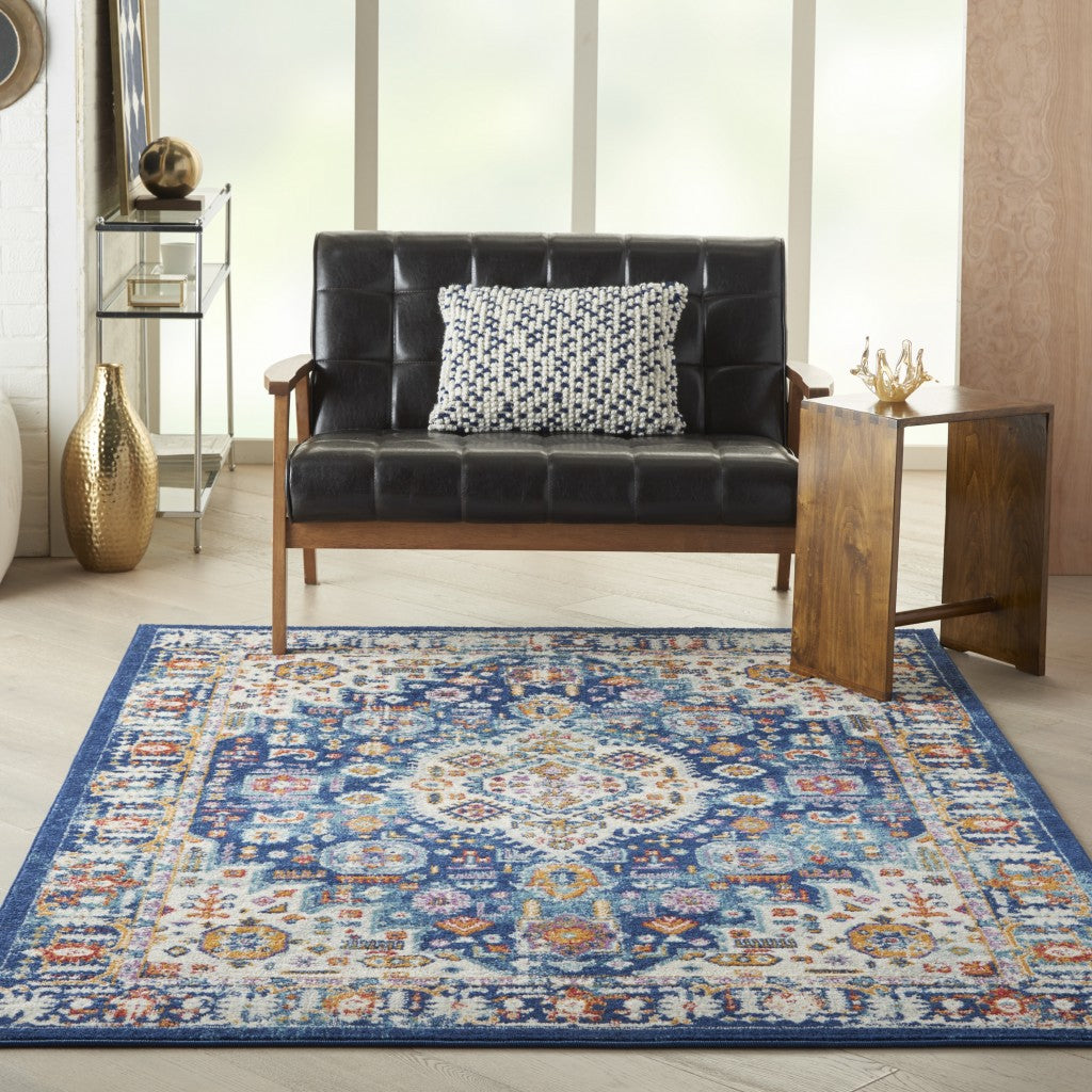 4' X 6' Blue And Ivory Power Loom Area Rug