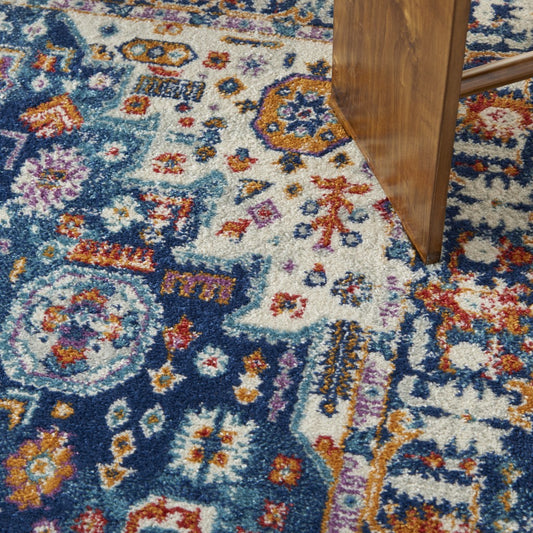 4' X 6' Blue And Ivory Power Loom Area Rug