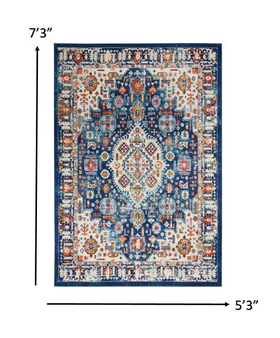 4' X 6' Blue And Ivory Power Loom Area Rug