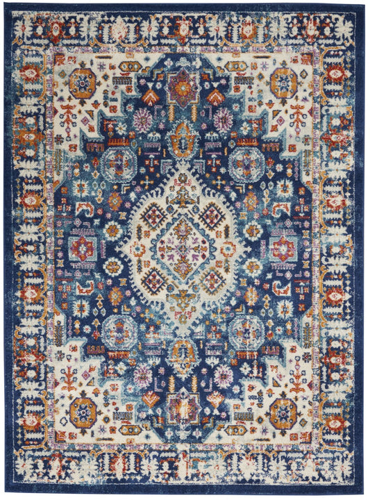 5' X 7' Blue And Ivory Power Loom Area Rug