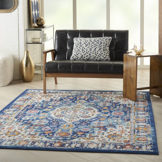 4' X 6' Blue And Ivory Power Loom Area Rug