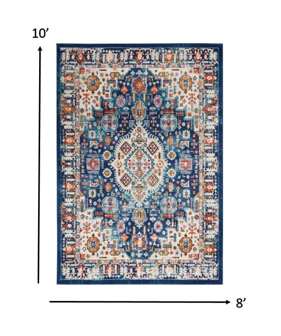 4' X 6' Blue And Ivory Power Loom Area Rug