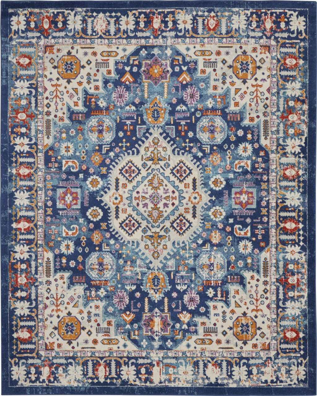 4' X 6' Blue And Ivory Power Loom Area Rug