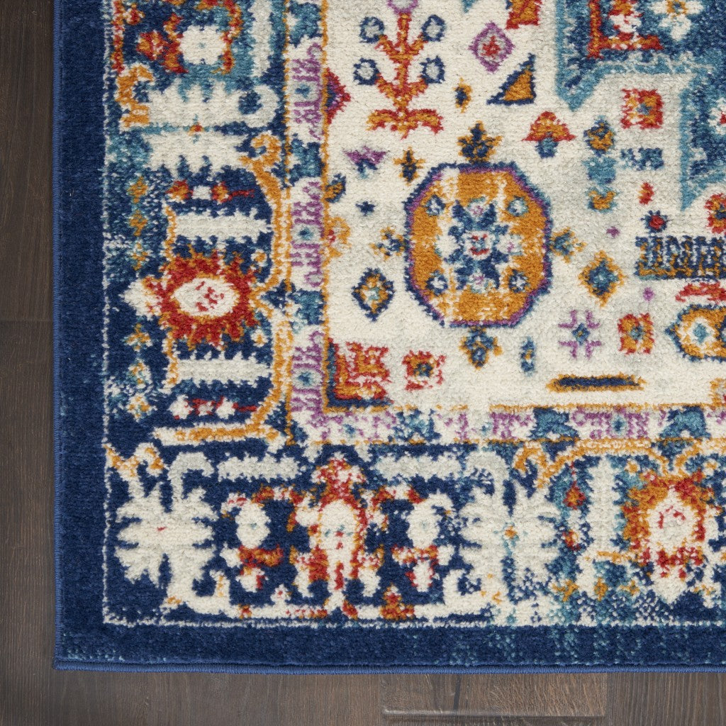 4' X 6' Blue And Ivory Power Loom Area Rug