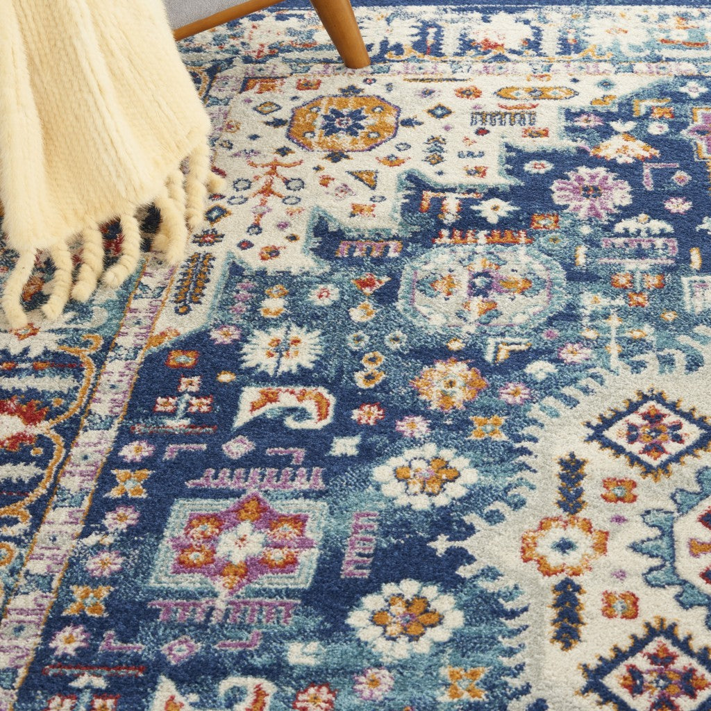 4' X 6' Blue And Ivory Power Loom Area Rug