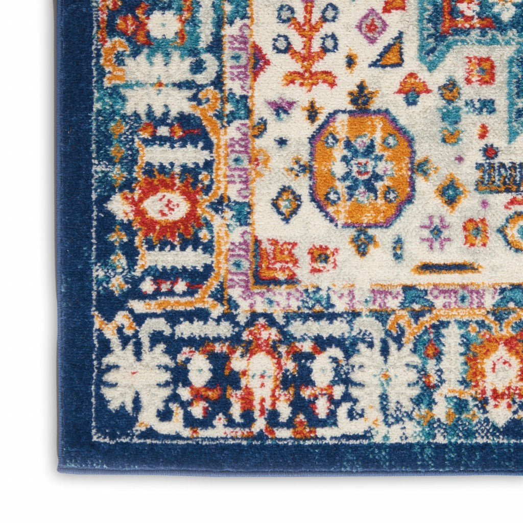 4' X 6' Blue And Ivory Power Loom Area Rug