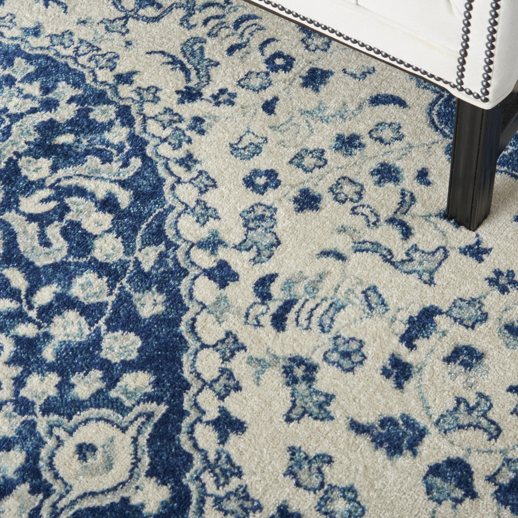 8' X 10' Blue And Ivory Power Loom Area Rug