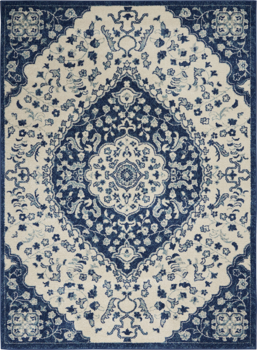 8' X 10' Blue And Ivory Power Loom Area Rug