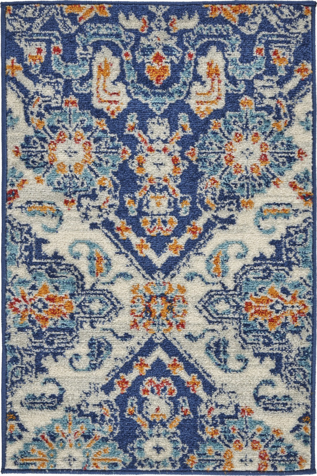 2' X 3' Blue And Ivory Floral Power Loom Area Rug