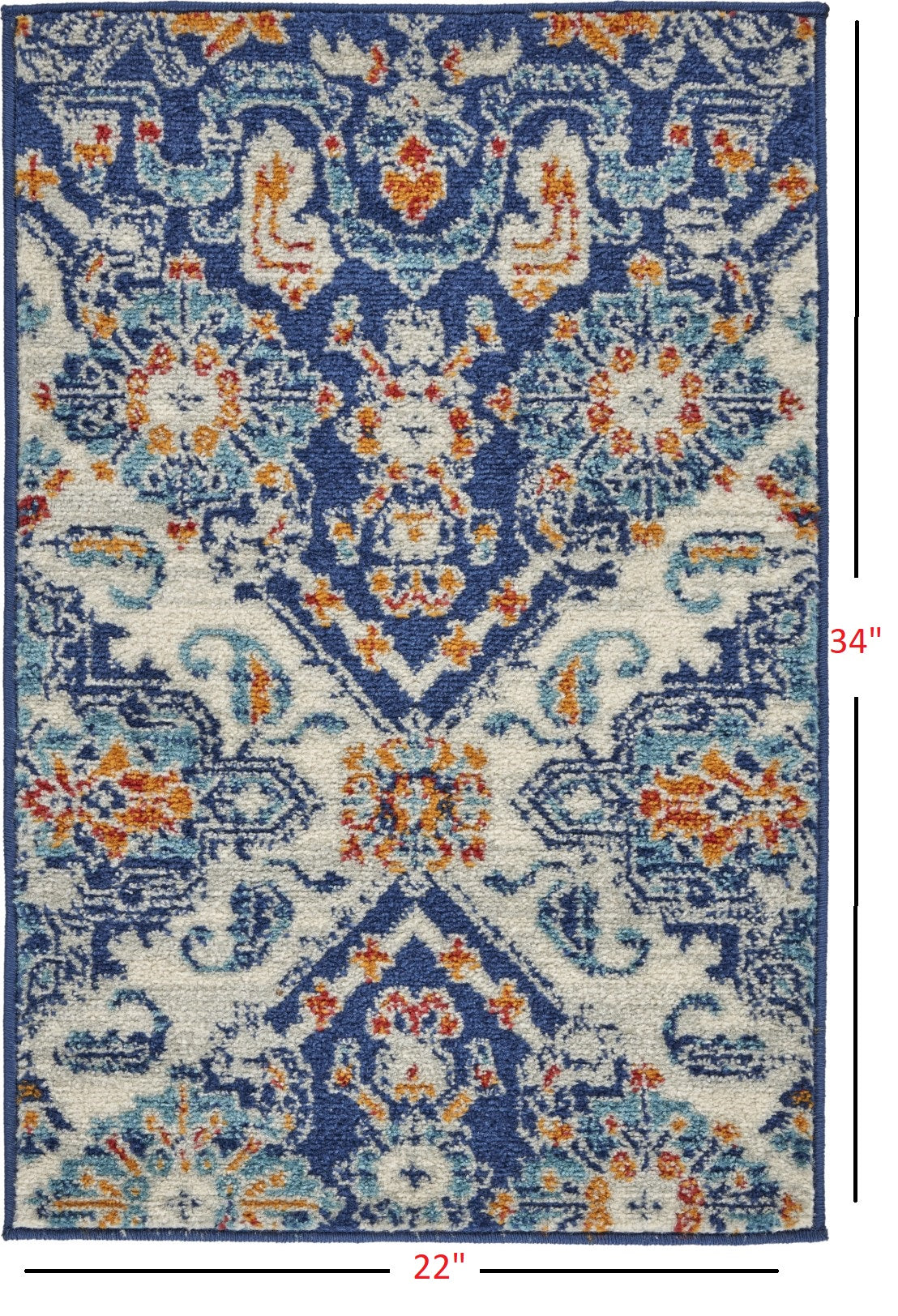 2' X 3' Blue And Ivory Floral Power Loom Area Rug