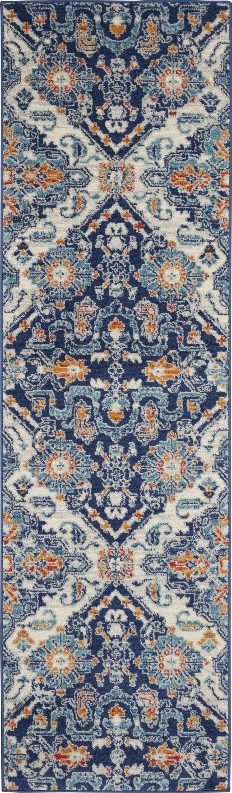 2' X 3' Blue And Ivory Floral Power Loom Area Rug