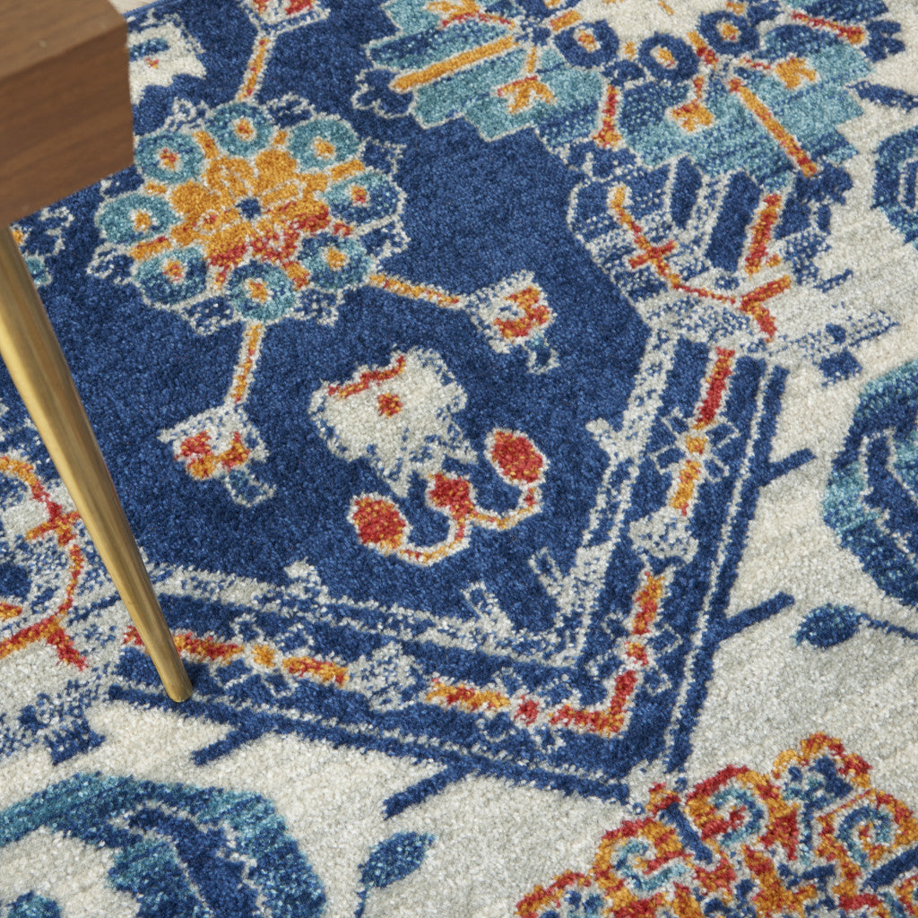 5' X 7' Blue And Ivory Floral Power Loom Area Rug