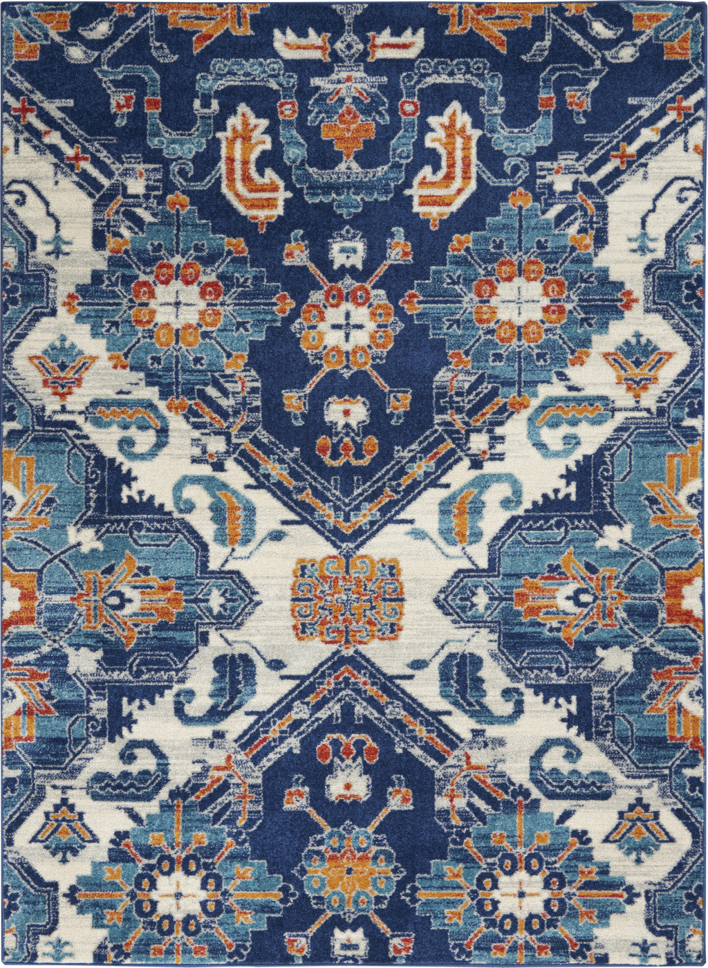 5' X 7' Blue And Ivory Floral Power Loom Area Rug