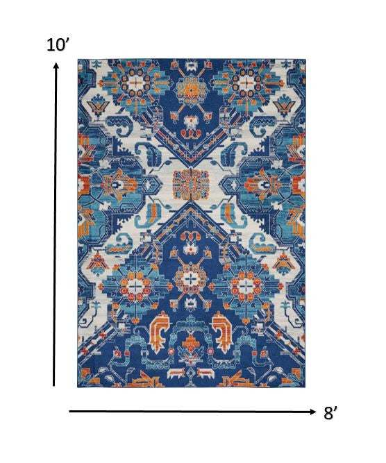 5' X 7' Blue And Ivory Floral Power Loom Area Rug